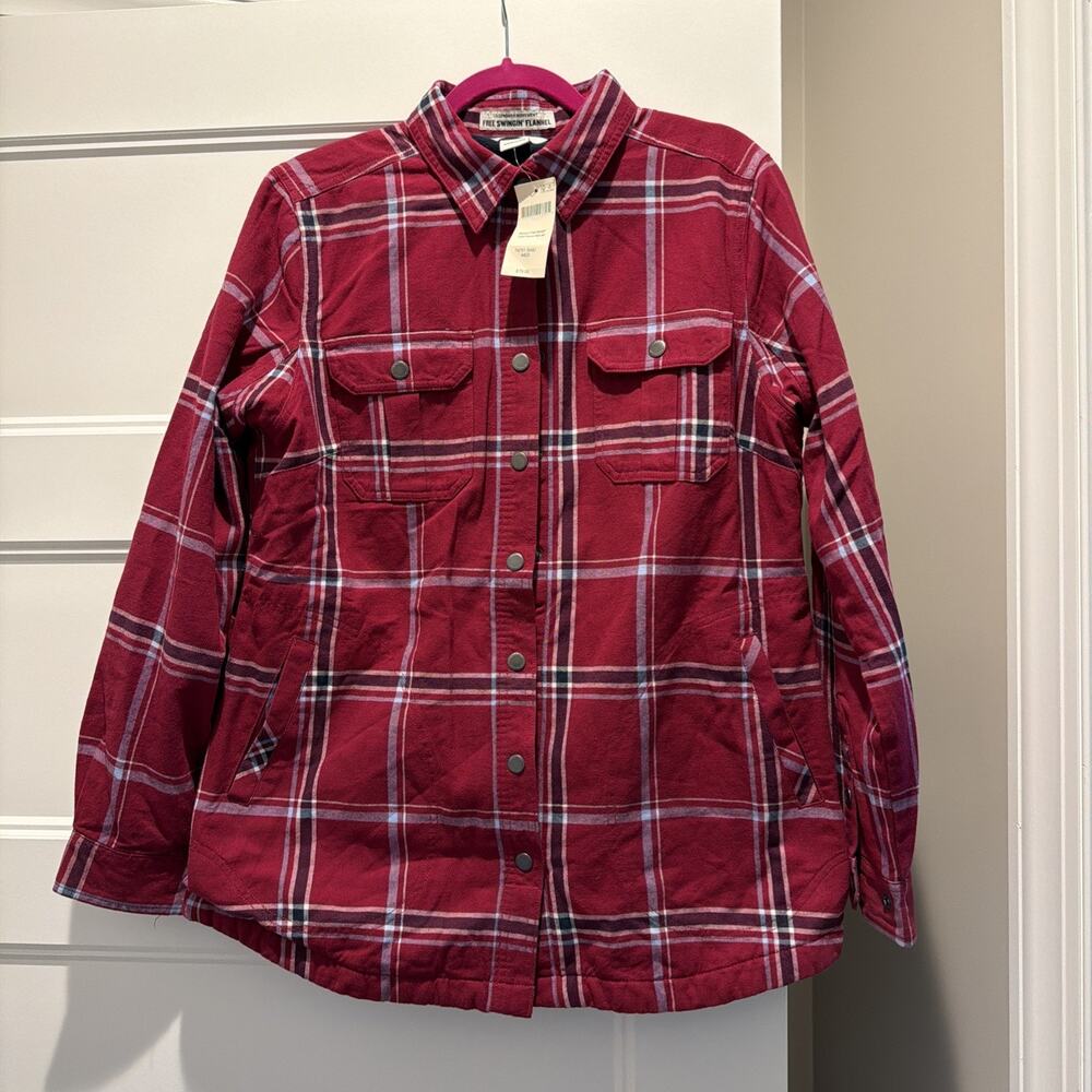 Duluth Free Swingin Lined Flannel Shirt Jacket Raspberry Plaid Medium NWT